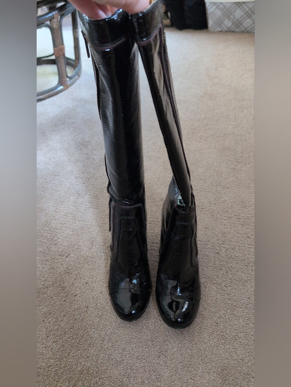 Sofft Vintage Y2K Black Patent Leather Heeled Knee High Boots With Zippers - Picture 5 of 8